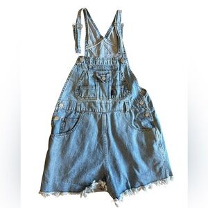 Squeeze SQL VTG Denim Short Overalls - Light Blue Size Large